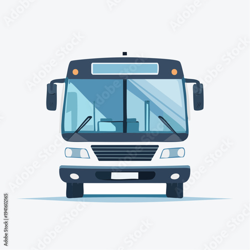 Front view illustration of a modern public transport bus on a white background, representing urban travel and efficient city commuting