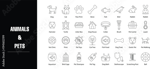 Animals & Pets Line Icon Set