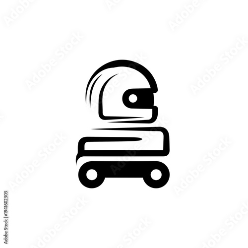 Racing helmet on a wheeled vehicle icon