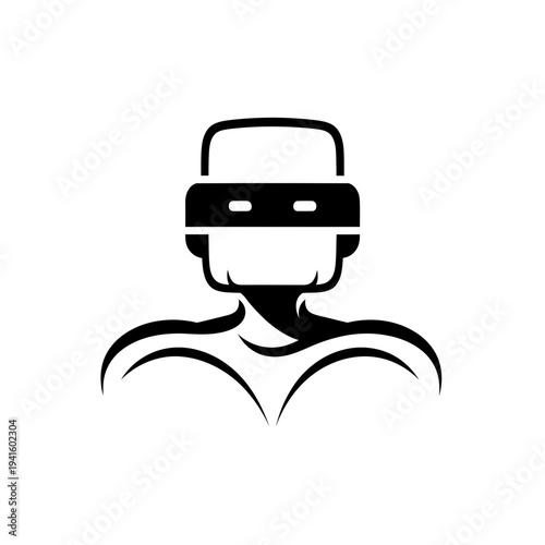 Person wearing virtual reality headset or cyber goggles