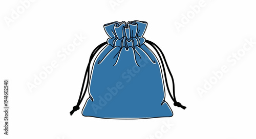 A simple blue drawstring pouch with a gathered opening and two strings