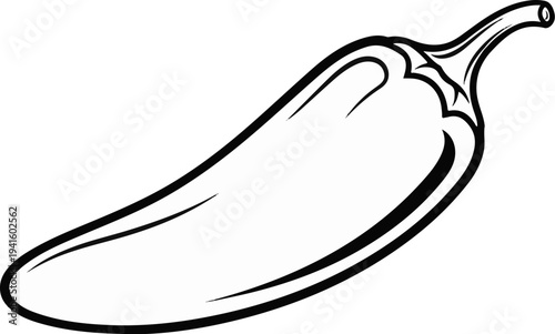 A simple, bold black and white outline illustration of a chili pepper