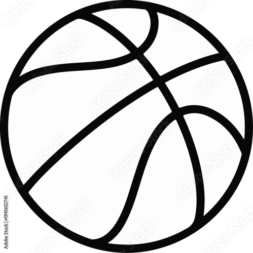 A simple, bold outline of a basketball with classic paneling