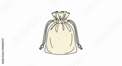 A simple cream drawstring pouch with black outline