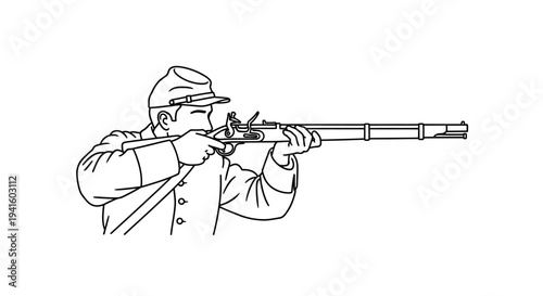 Soldier aiming a musket, historical reenactment, Civil War era, vintage weapon, military history