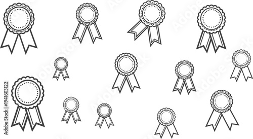 Award Ribbon Badge Icon Set with Prize Medal Symbols for Achievement Recognition, Winner Awards, Certification Labels, and Quality Guarantee Design