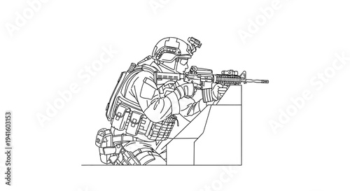 Soldier Aiming Rifle from Cover, Military Action, Tactical Training, Combat Readiness