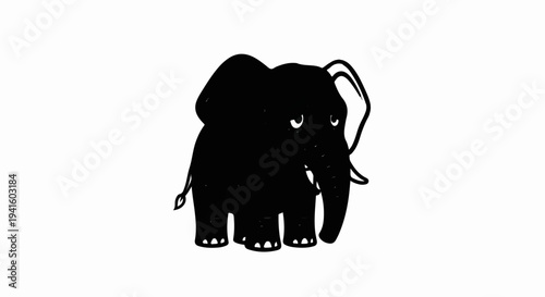 A simple, hand-drawn silhouette of a sad-looking elephant