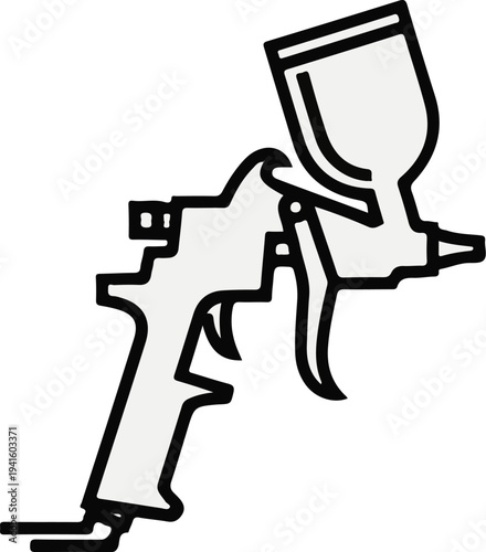 A simple illustration of a spray gun with a cup