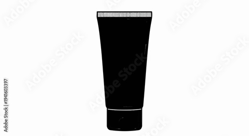 A black tube with a ridged cap sits on a white background