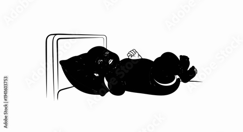 A cartoon illustration of a black gorilla lying on its back