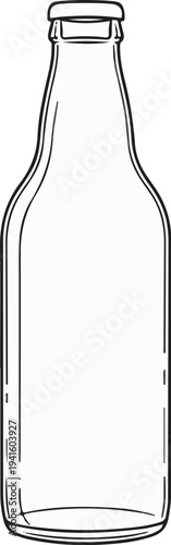 A clear glass bottle with a metal cap, outlined in black ink on white