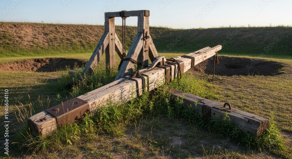 Fototapeta premium Wooden Trebuchet Weapon Structure Outdoors