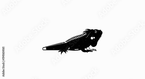 A black silhouette of an iguana with spiky crest and scales, facing right
