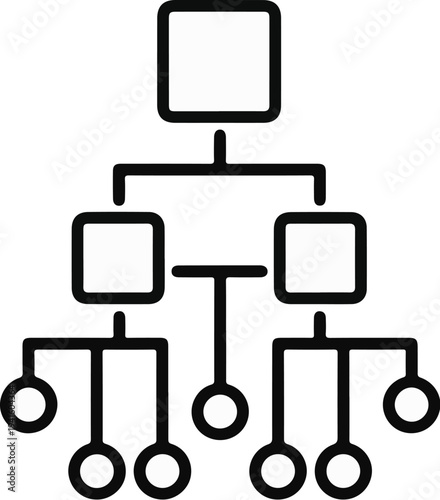 A simple black and white diagram shows a hierarchical structure with squares and circles