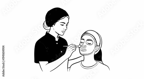 A beautician applies a face mask to a client with a brush
