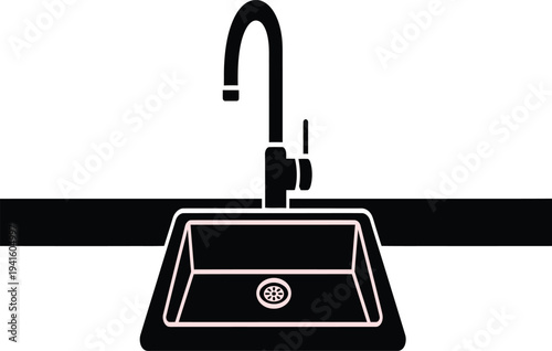 High-quality kitchen sink mixer tap vector illustration for bathroom and kitchen design, plumbing fixtures, sanitary ware, water faucet, and modern interior projects