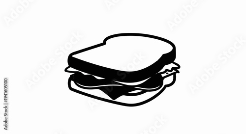 A simple black and white illustration of a stacked sandwich with two slices of bread