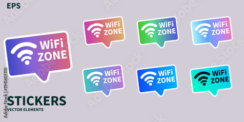 Wifi zone sticker colorful speech bubble set