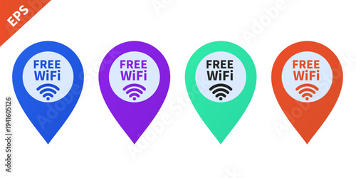 Free wifi sticker map pin location set