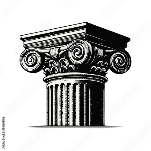 Classical Architectural Column Capital Black and White Vector Illustration