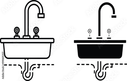 High-quality kitchen sink mixer tap vector illustration for bathroom and kitchen design, plumbing fixtures, sanitary ware, water faucet, and modern interior projects