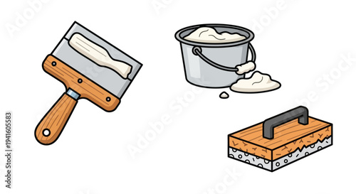 Trowel Bucket and Float: Plastering Tools for Construction and Home Improvement.