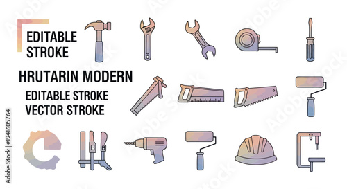 Collection of Modern Hand and Power Tools for Construction and Repair.