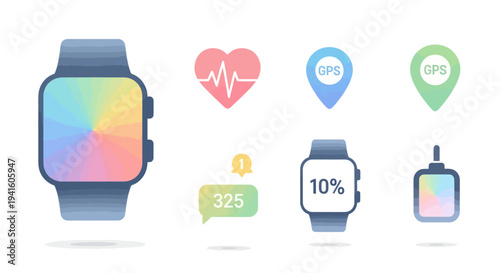 Modern Smartwatch with Rainbow Display and Blue Strap.