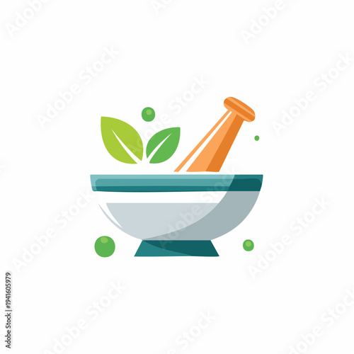 Vibrant mortar and pestle icon symbolizing natural remedies, herbal medicine, and traditional wellness concepts