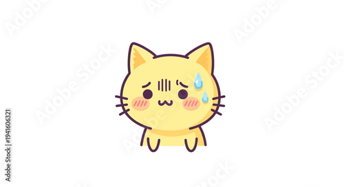 Stressed yellow cat cartoon with sweat drops