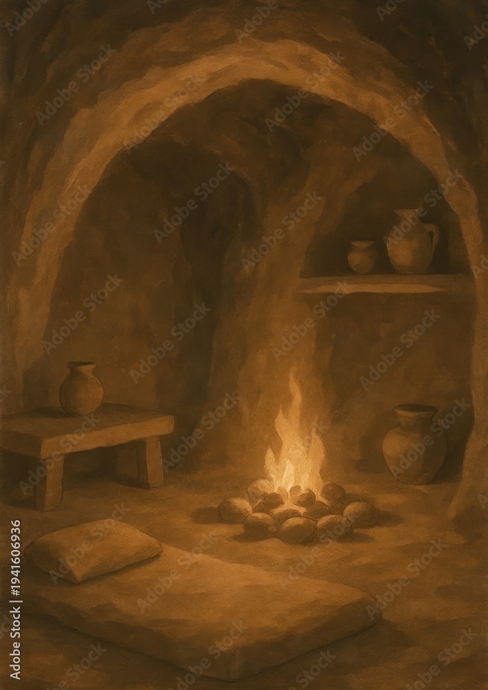 Naklejka premium Cozy rustic cave interior design