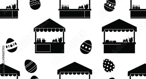 Collection of easter eggs and market stall graphic illustrations