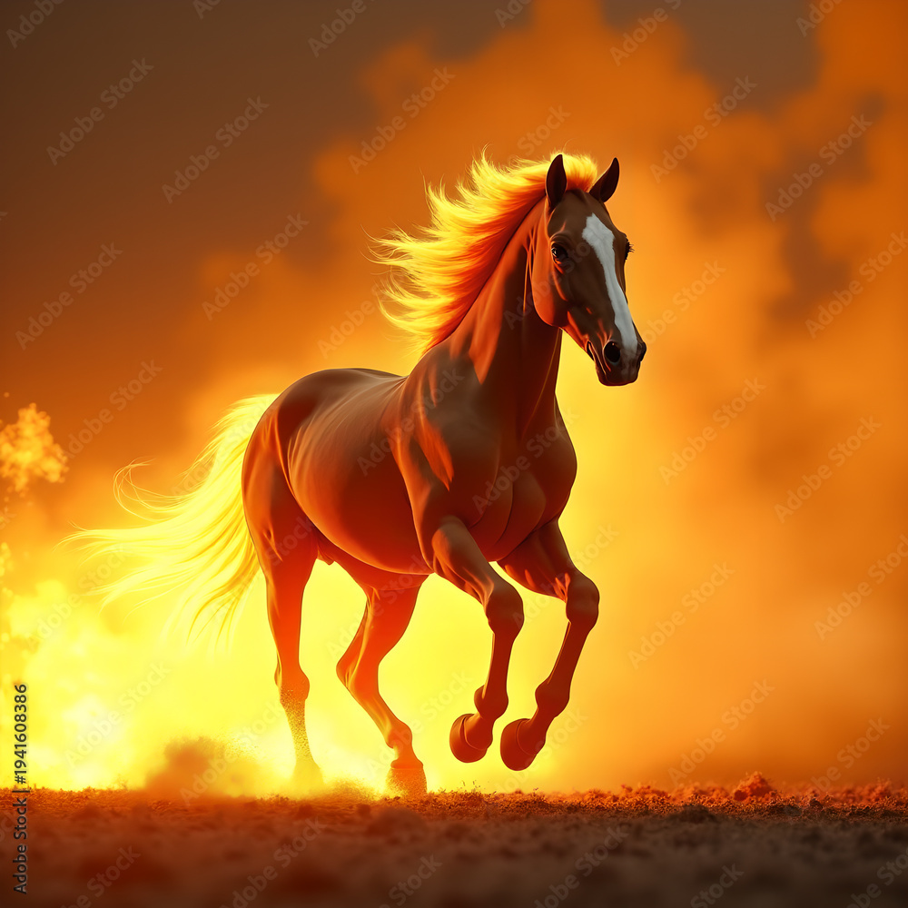 Fototapeta premium Horse on Fire with Flaming Mane Dramatic. Generative ai.