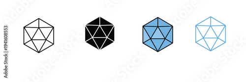 Geometric Icosahedron Hexagon Icon for Science, Math, and 3D Modeling. Symbol Vector Illustration.
