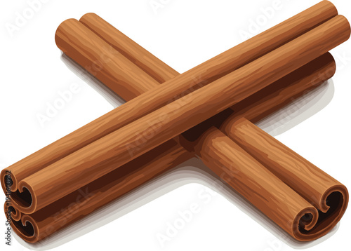 Cinnamon Sticks Spice Vector Illustration Featuring Aromatic Brown Cinnamon Rolls Isolated on White Background