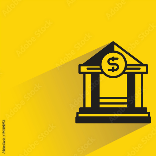 bank icon with shadow on yellow background
