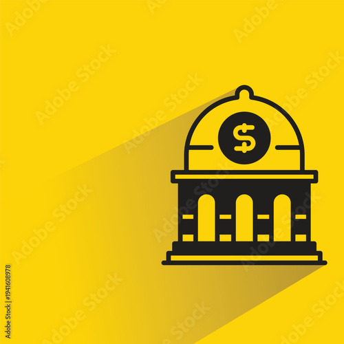 bank icon with shadow on yellow background