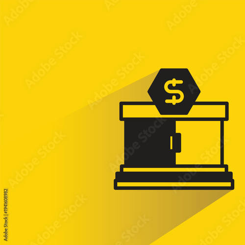 bank icon with shadow on yellow background