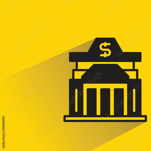 bank icon with shadow on yellow background