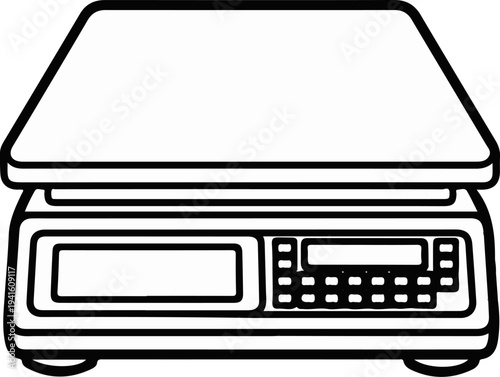 A black and white line drawing of a digital scale with a display and keypad