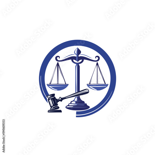 vector Blue Scales of Justice Gavel Illustration