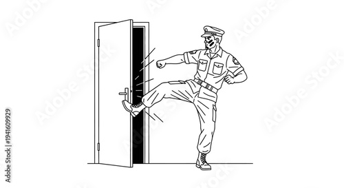 Soldier Kicking Open Door, Military Action, Dynamic Entry, Forceful Breach
