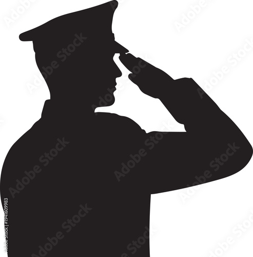 Military man saluting silhouette vector illustration line art isolated on transparent background