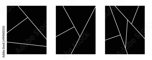 Image collage layout template set. Black mosaic mood board grid collection. Vector 6-7 picture slot composition arrangement. Photo album or memory wall idea for banner, poster, mockup, flyer, brochure