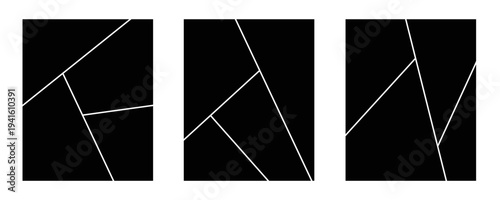 Image collage layout template set. Black mosaic mood board grid collection. Vector 6-7 picture slot composition arrangement. Photo album or memory wall idea for banner, poster, mockup, flyer, brochure