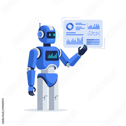 Robot Character Working with Virtual Data Screen