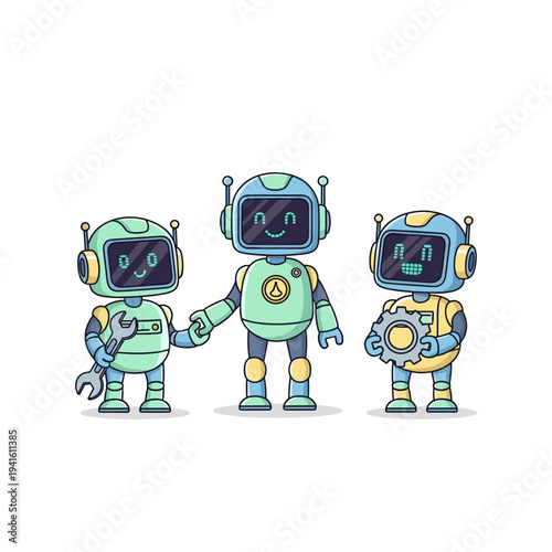 Group of Three Friendly Robot Friends