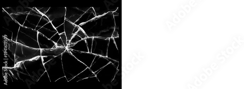 Photos Realistic high-quality shattered glass overlay with extensive fractures on black