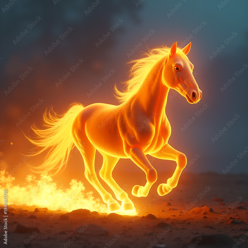 Fototapeta premium Horse on Fire with Flaming Mane Dramatic. Generative ai.
